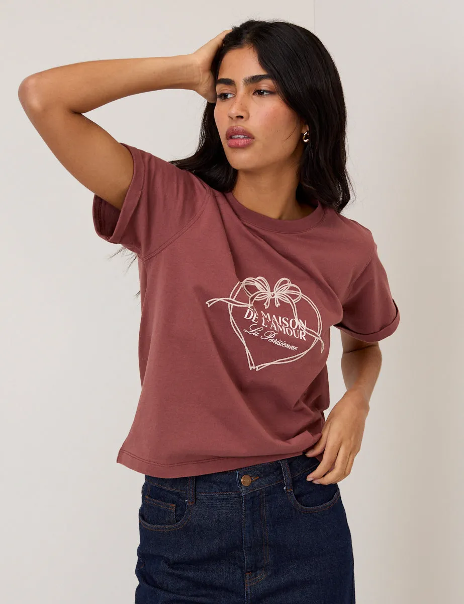 Brown La Maison Heart Graphic T-Shirt sold by Nobody's Child product image thumbnail 4