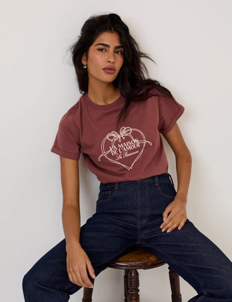 Brown La Maison Heart Graphic T-Shirt sold by Nobody's Child