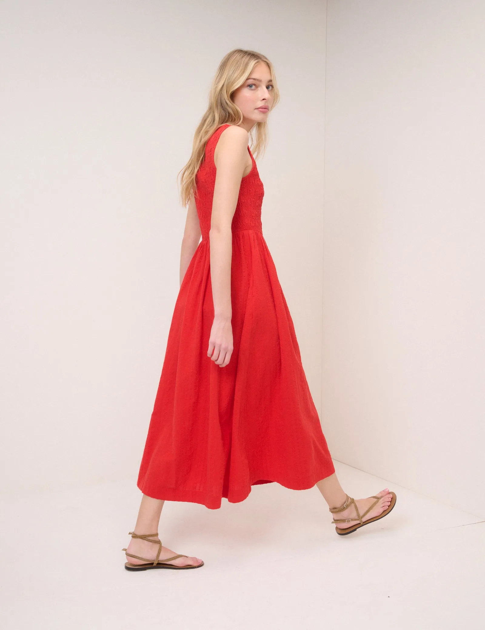 Red Shirred Sleeveless Kinsley Midi Dress sold by Nobody's Child product image thumbnail 5