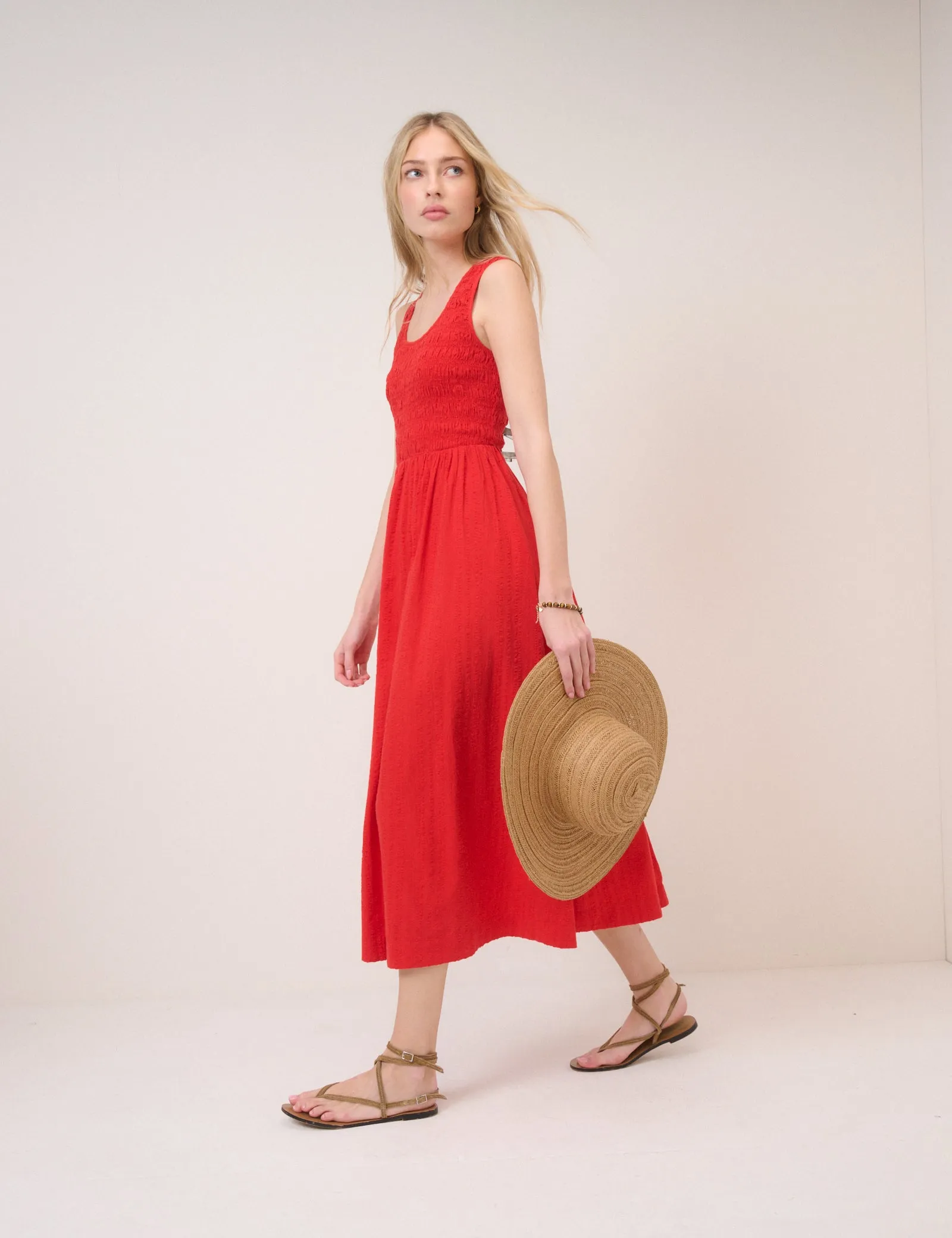 Red Shirred Sleeveless Kinsley Midi Dress sold by Nobody's Child product image thumbnail 4