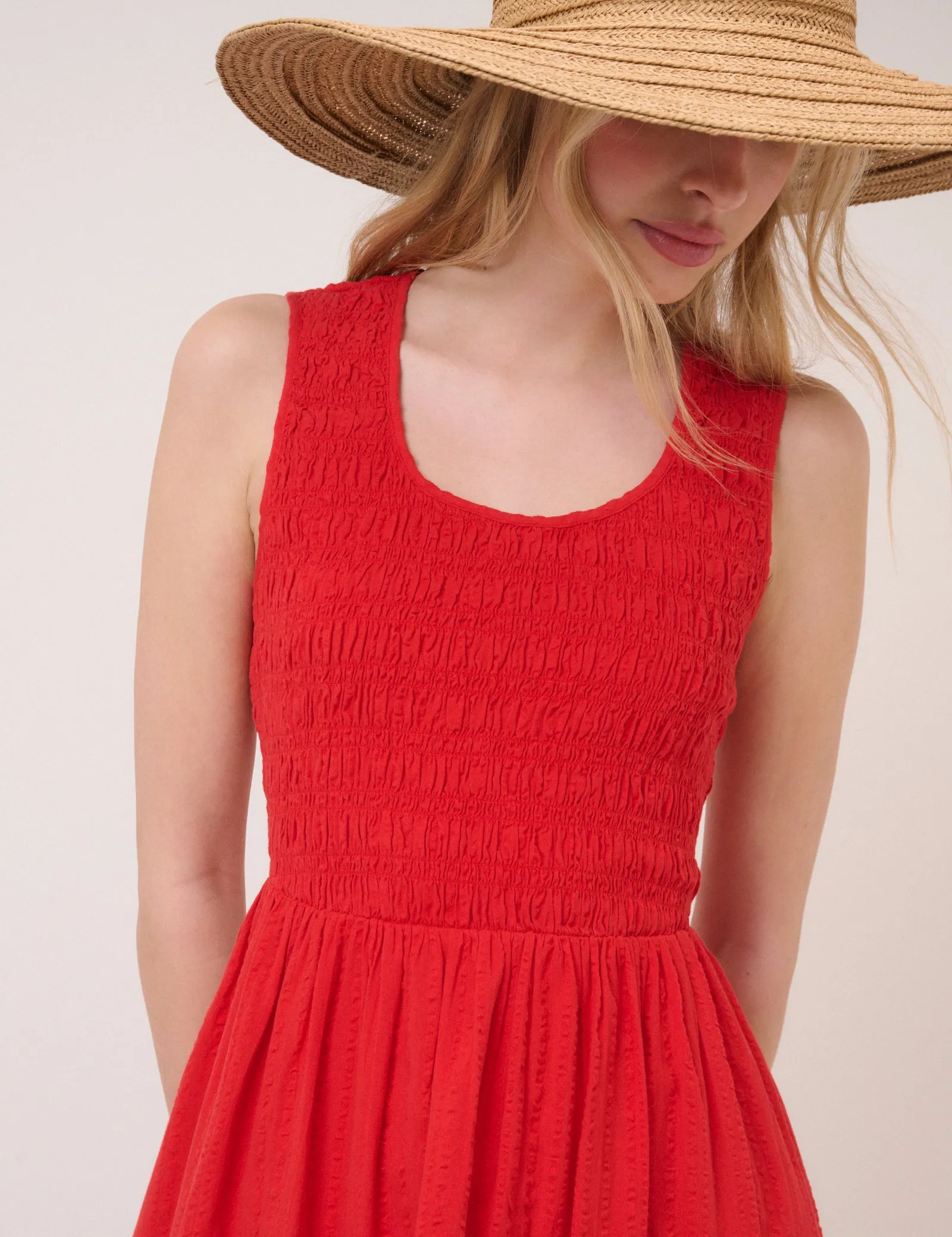 Red Shirred Sleeveless Kinsley Midi Dress sold by Nobody's Child product image thumbnail 2