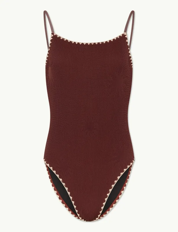 Chocolate Brown Whipstitch Swimsuit sold by Nobody's Child