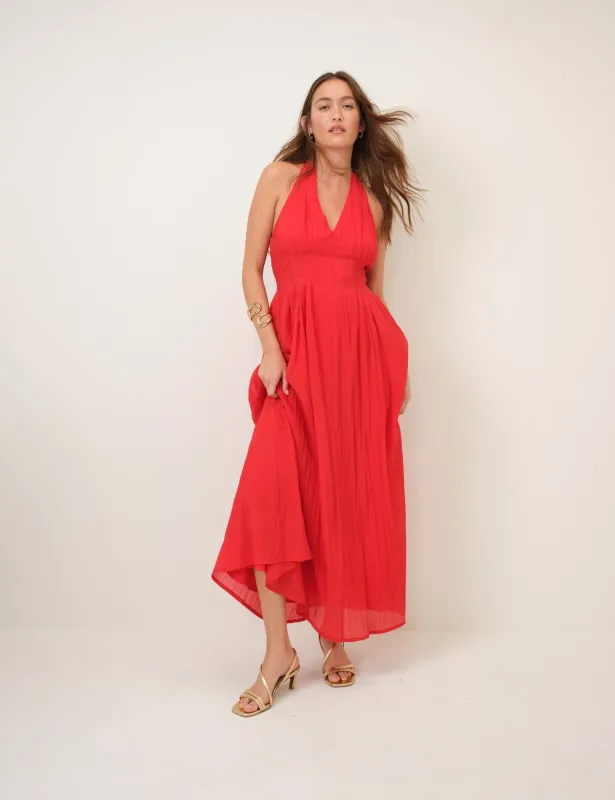Red Halter Neck Marceline Midaxi Dress sold by Nobody's Child