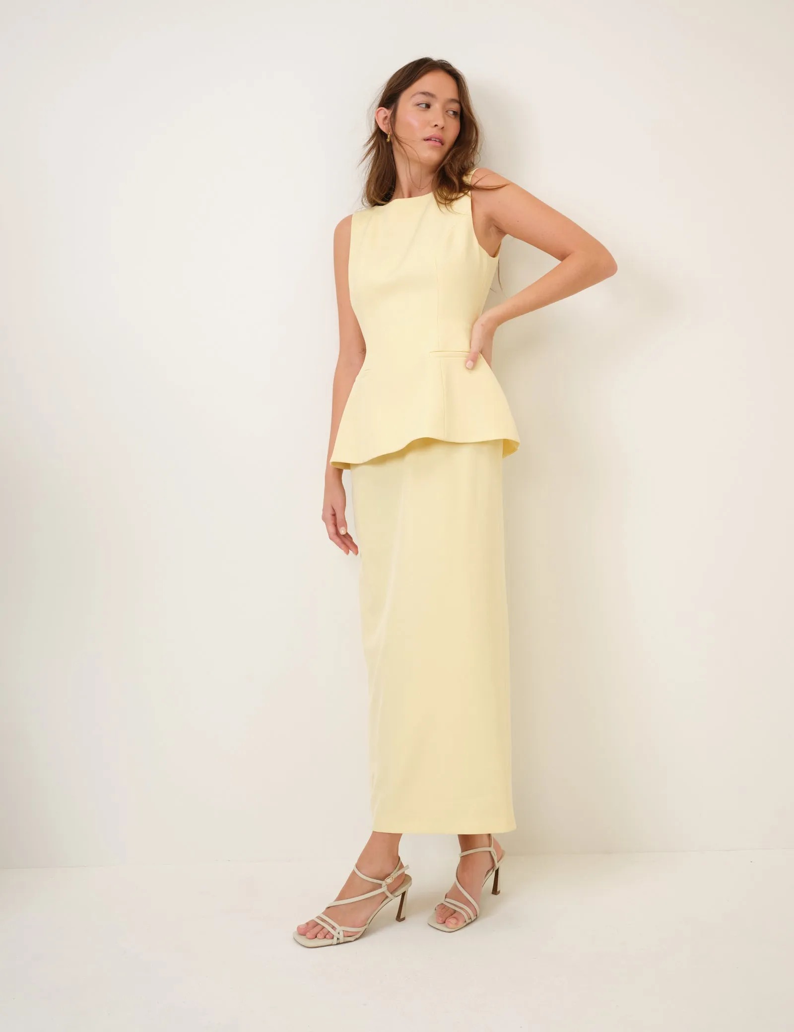 Butter Yellow Peplum Evah Maxi Dress sold by Nobody's Child