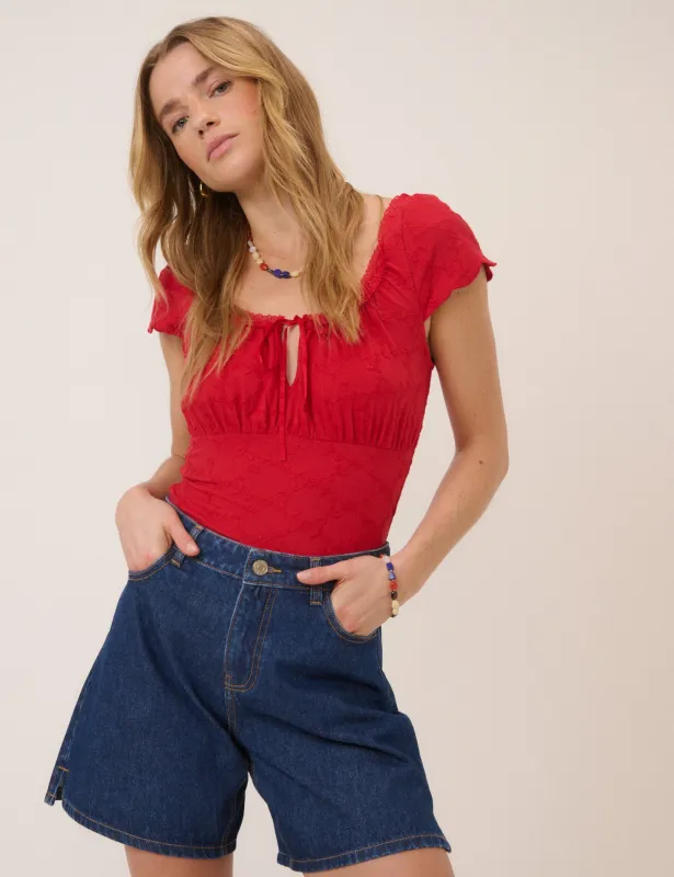 Red Square Neck Jersey Top sold by Nobody's Child