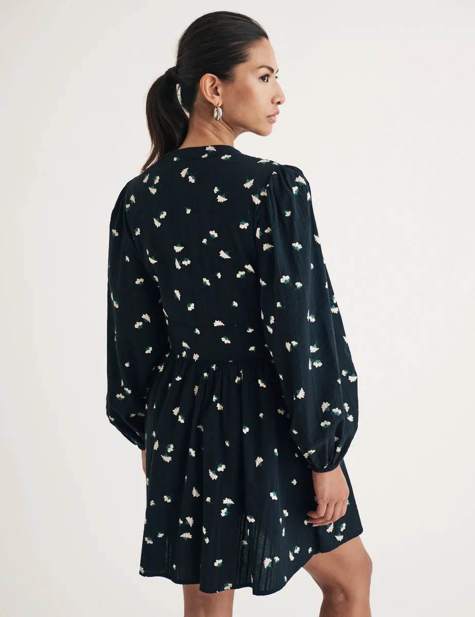 Black Ditsy Floral Long Sleeve Starlight Mini Dress sold by Nobody's Child product image thumbnail 4