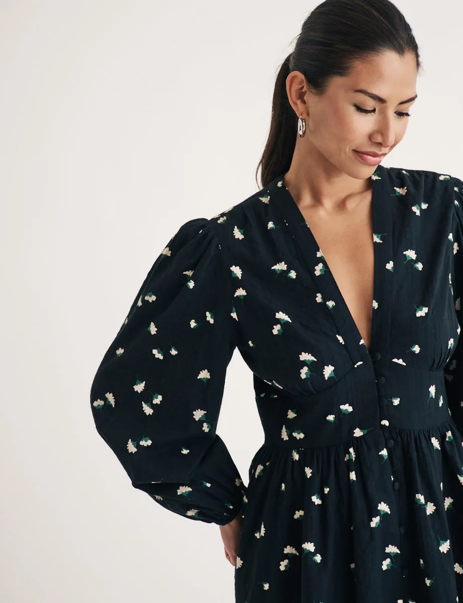 Black Ditsy Floral Long Sleeve Starlight Mini Dress sold by Nobody's Child product image thumbnail 2