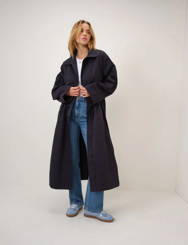 Navy Longline Funnel Neck Parka Jacket sold by Nobody's Child