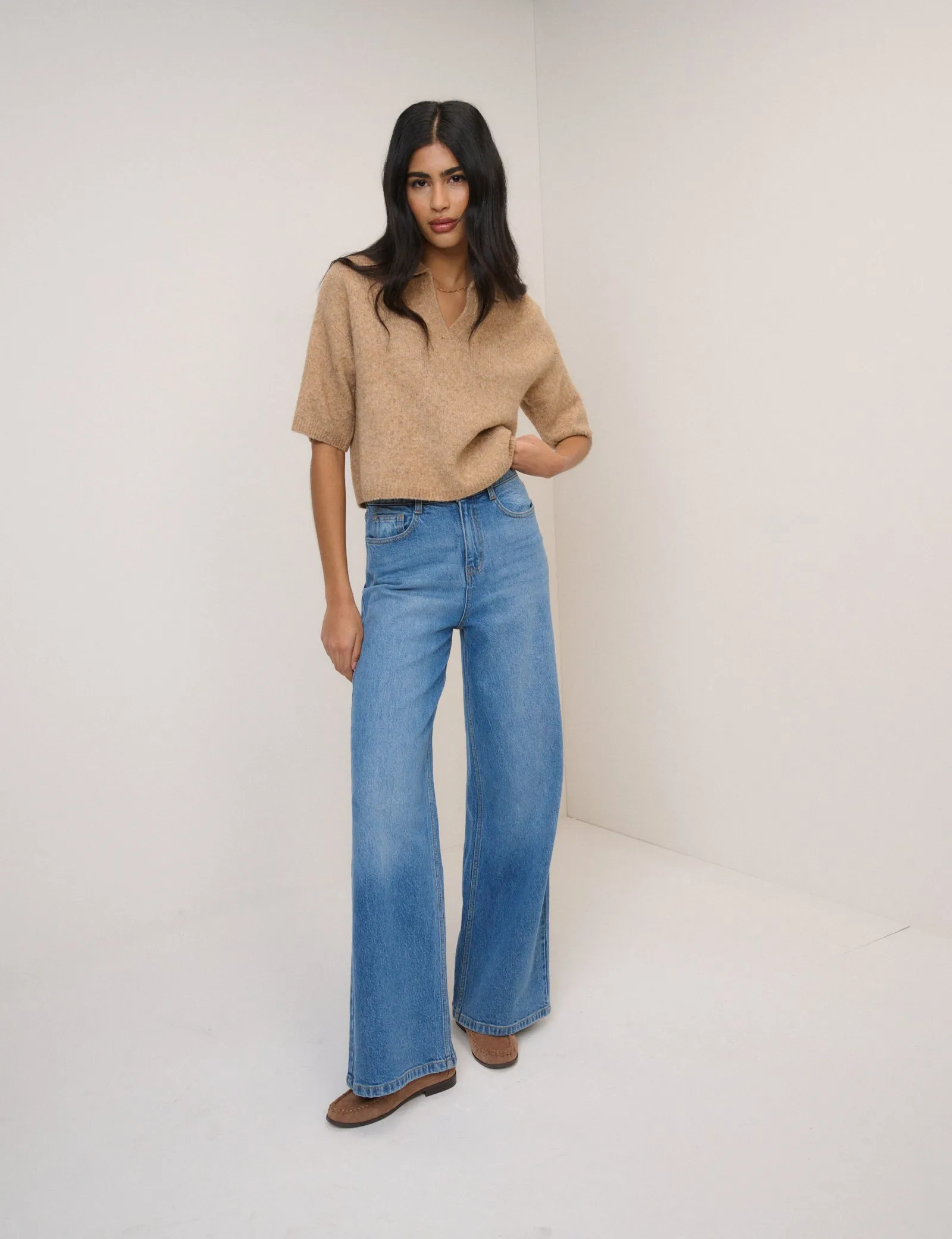 Brown Open Collar Polo Knitted T-Shirt sold by Nobody's Child product image thumbnail 3