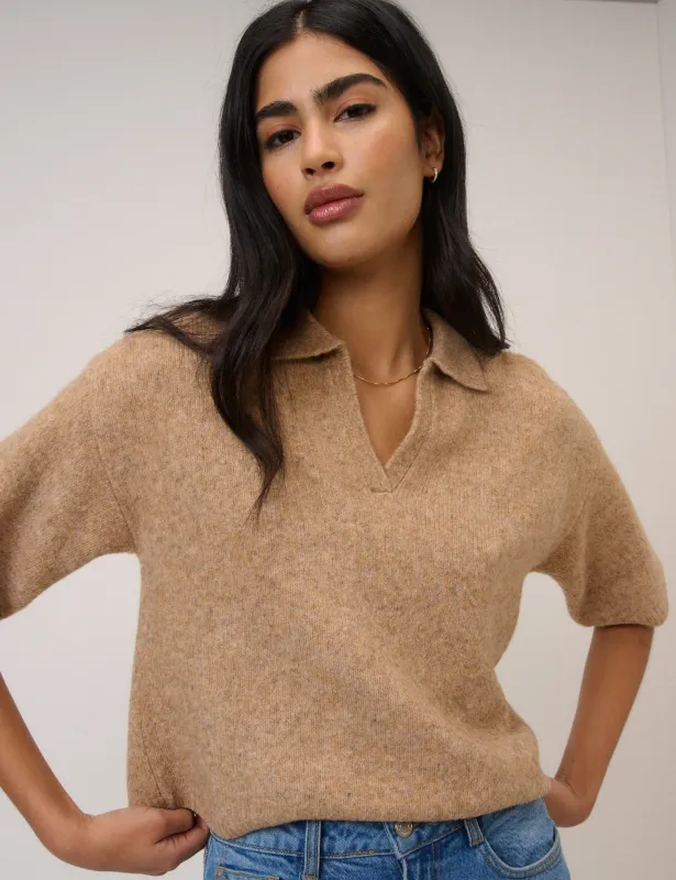 Brown Open Collar Polo Knitted T-Shirt sold by Nobody's Child