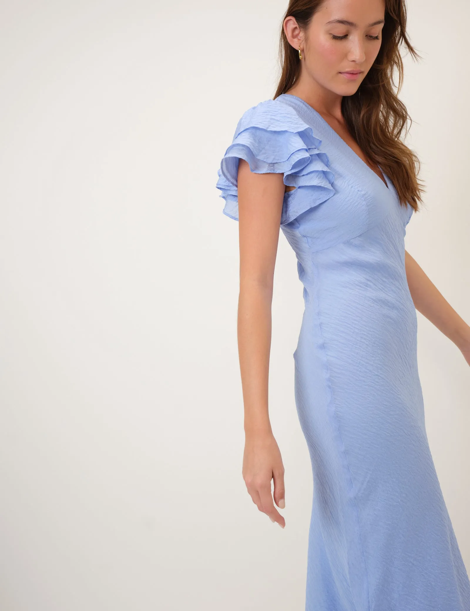 Blue Frill Sleeve Layla Midi Dress sold by Nobody's Child product image thumbnail 3