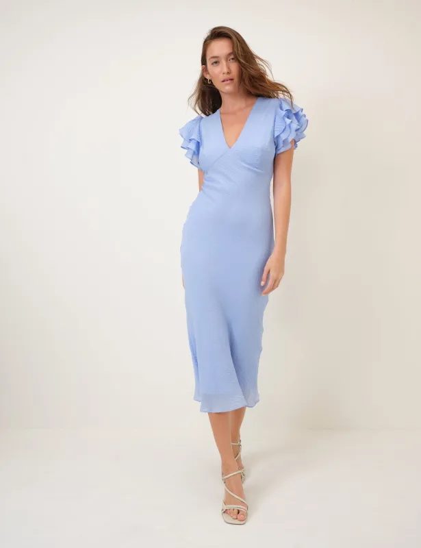 Blue Frill Sleeve Layla Midi Dress sold by Nobody's Child