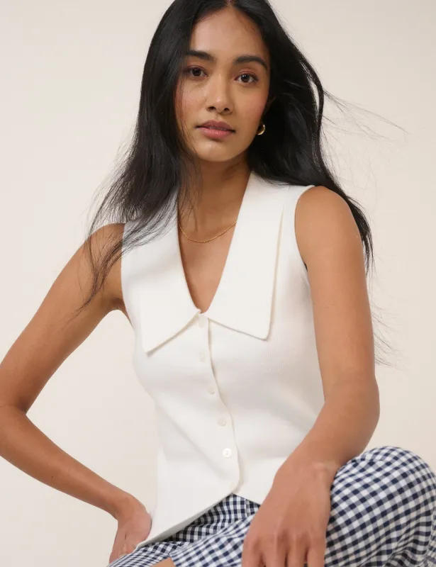 White Collared Knitted Waistcoat sold by Nobody's Child