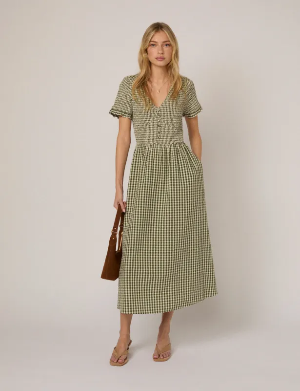 Green Gingham Eliza Midi Dress sold by Nobody's Child