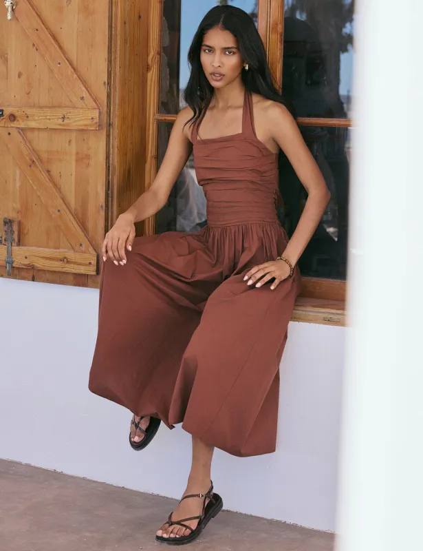 Brown Drop Waist Lilah Midi Dress sold by Nobody's Child