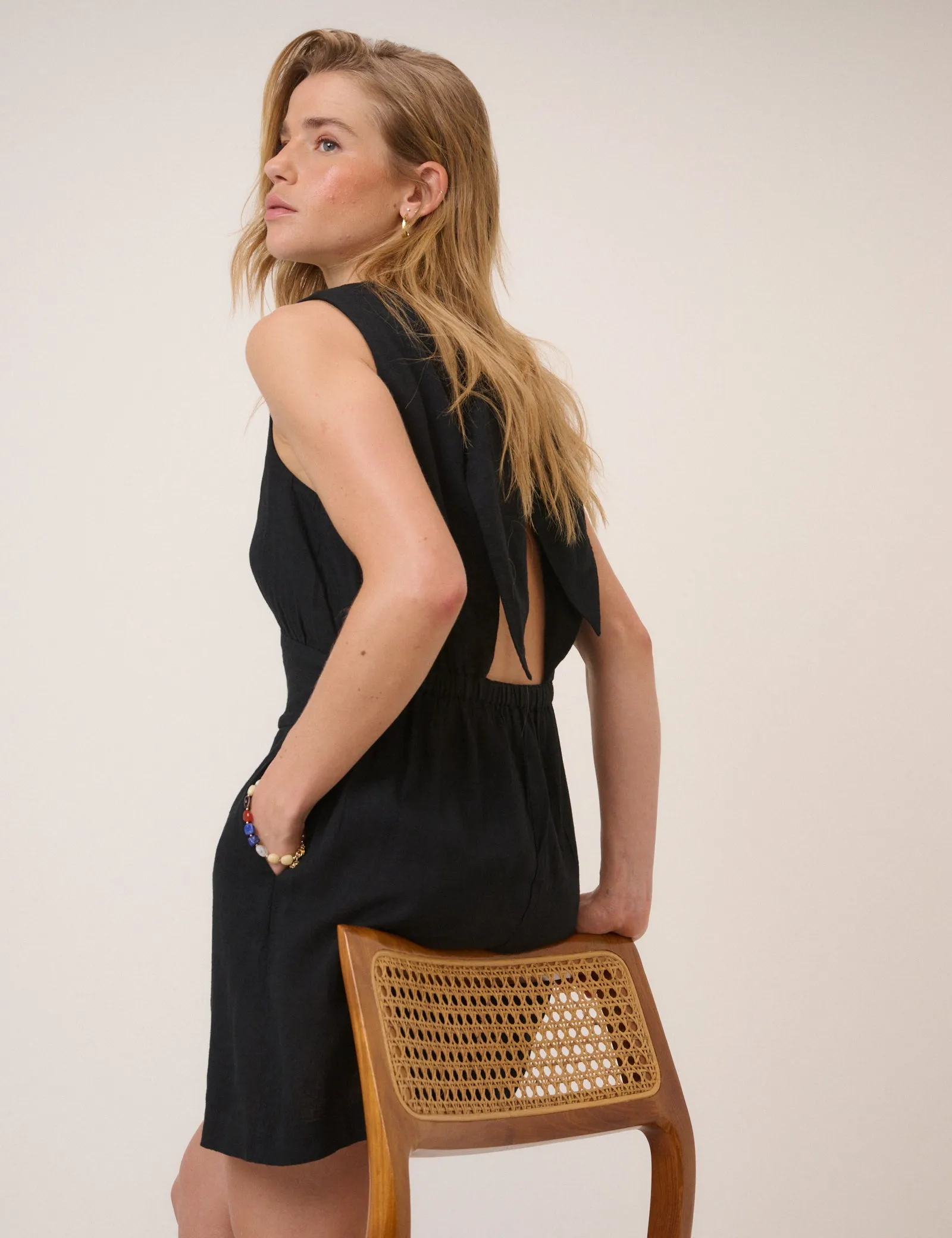 Black Linen-Blend Playsuit sold by Nobody's Child product image thumbnail 5