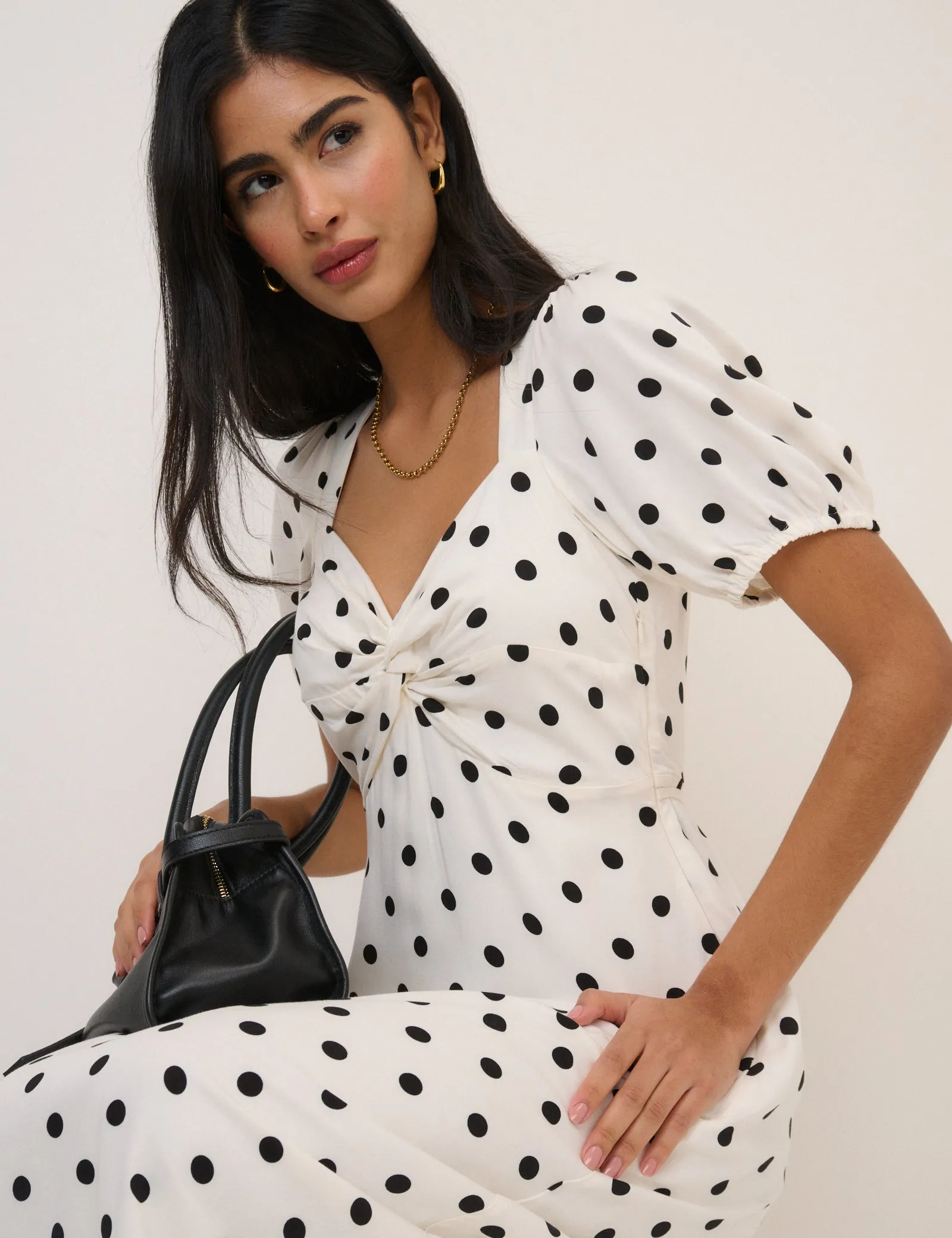 White Polka Dot Tyla Midi Dress sold by Nobody's Child product image thumbnail 3