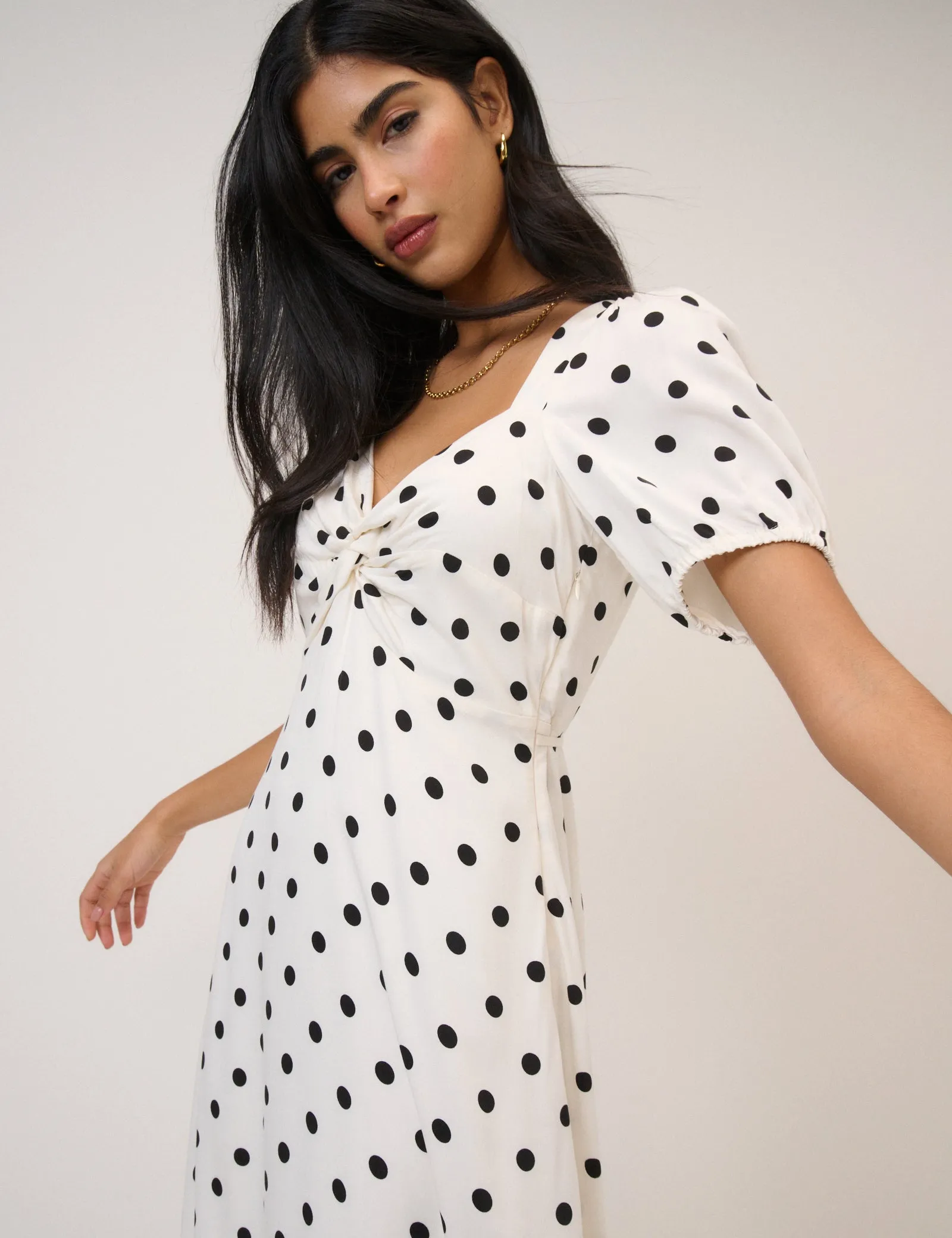 White Polka Dot Tyla Midi Dress sold by Nobody's Child product image thumbnail 4