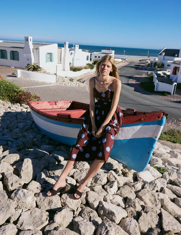 Brown Polka Dot Renley Midi Dress made by Nobody's Child