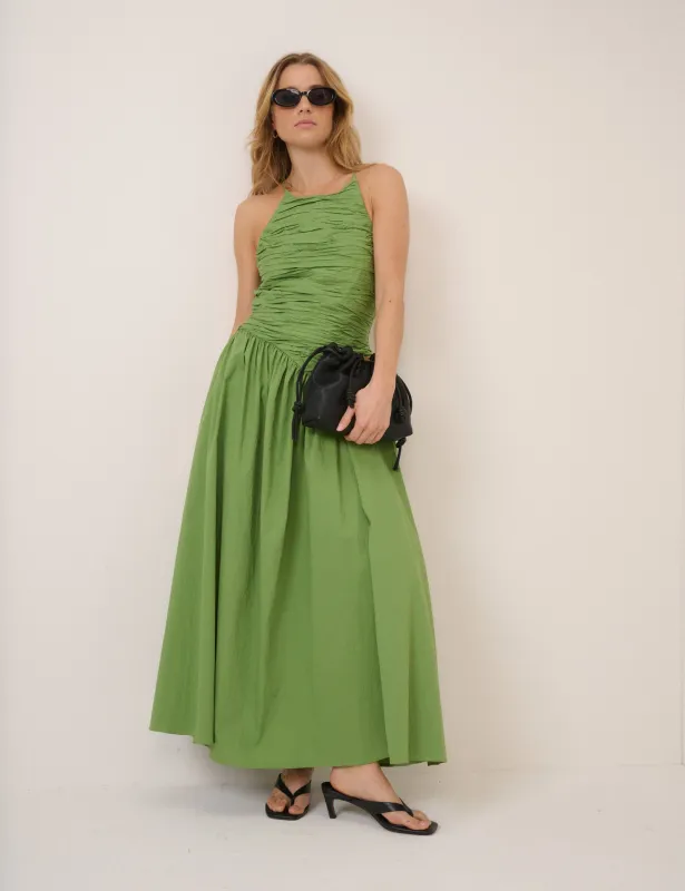 Green Pleated Rosabel Midi Dress sold by Nobody's Child