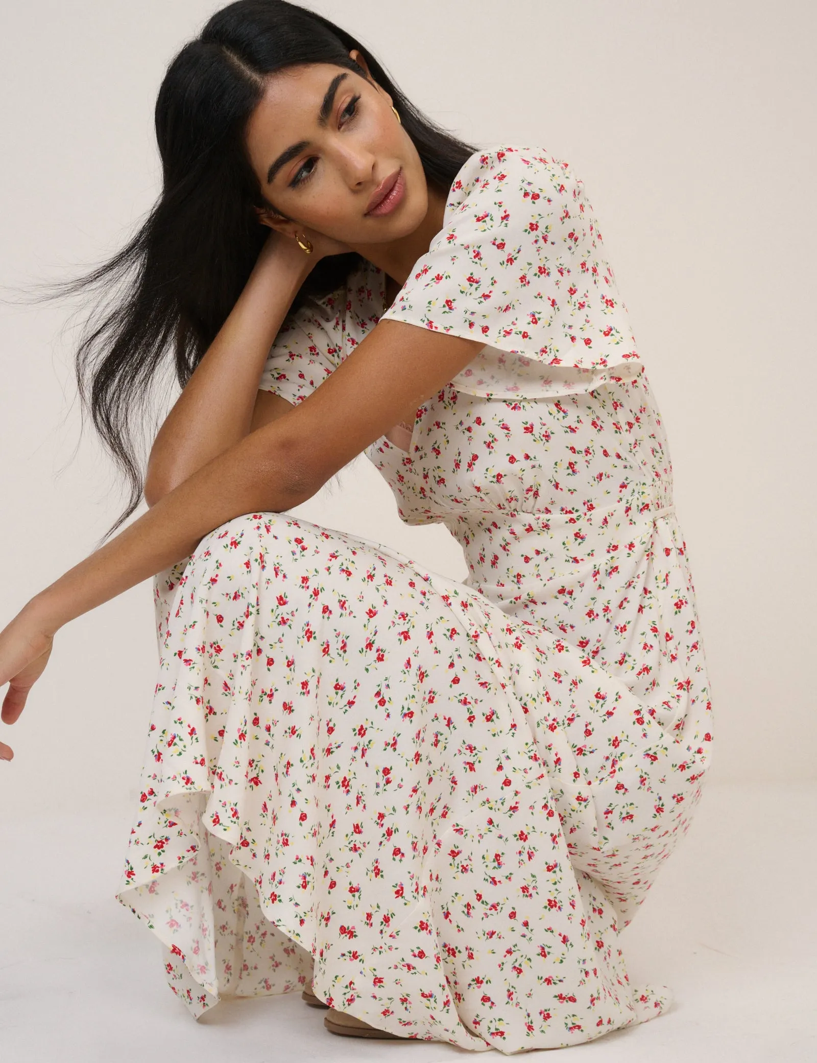 White Floral Atlas Midi Dress sold by Nobody's Child product image thumbnail 4