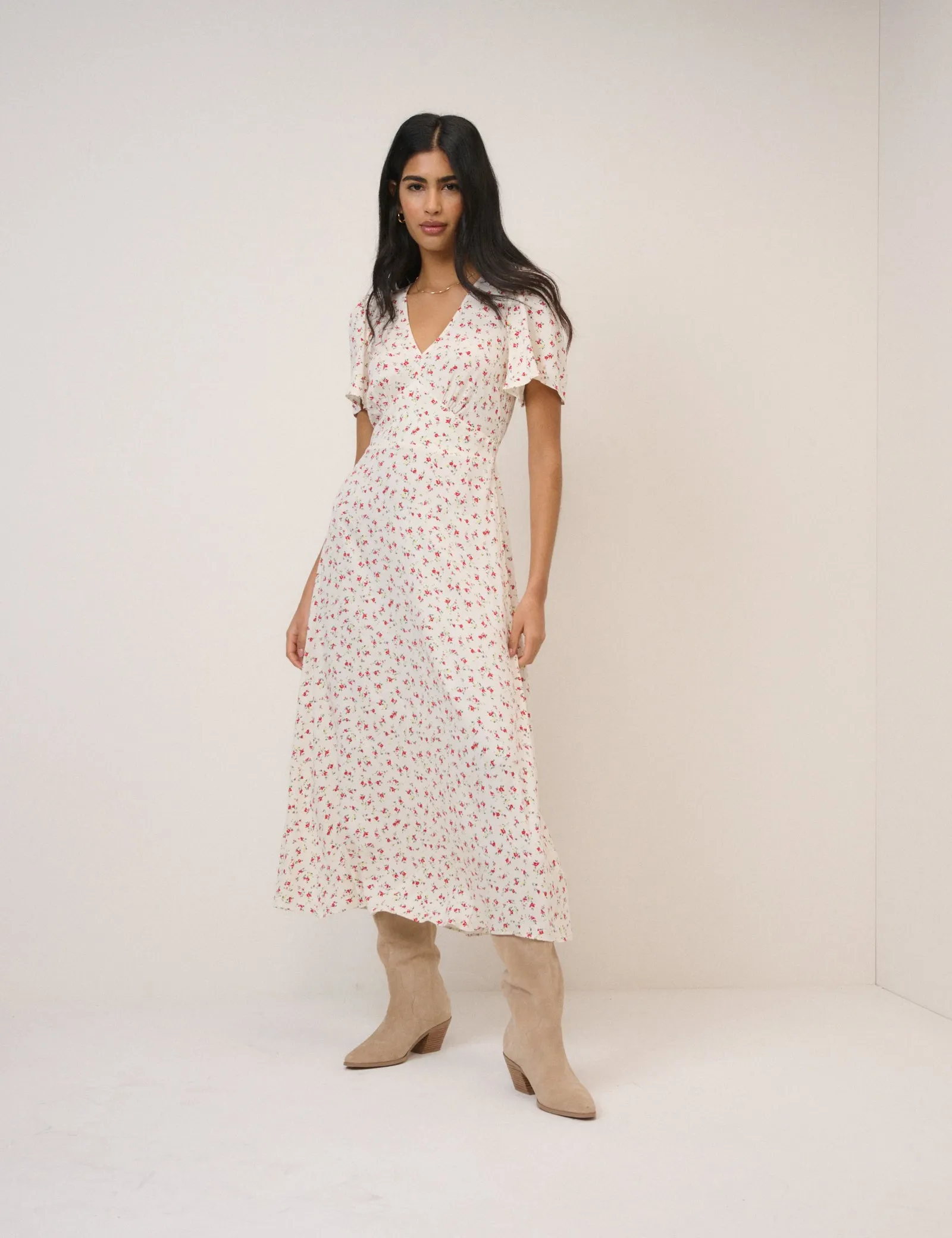 White Floral Atlas Midi Dress sold by Nobody's Child product image thumbnail 2