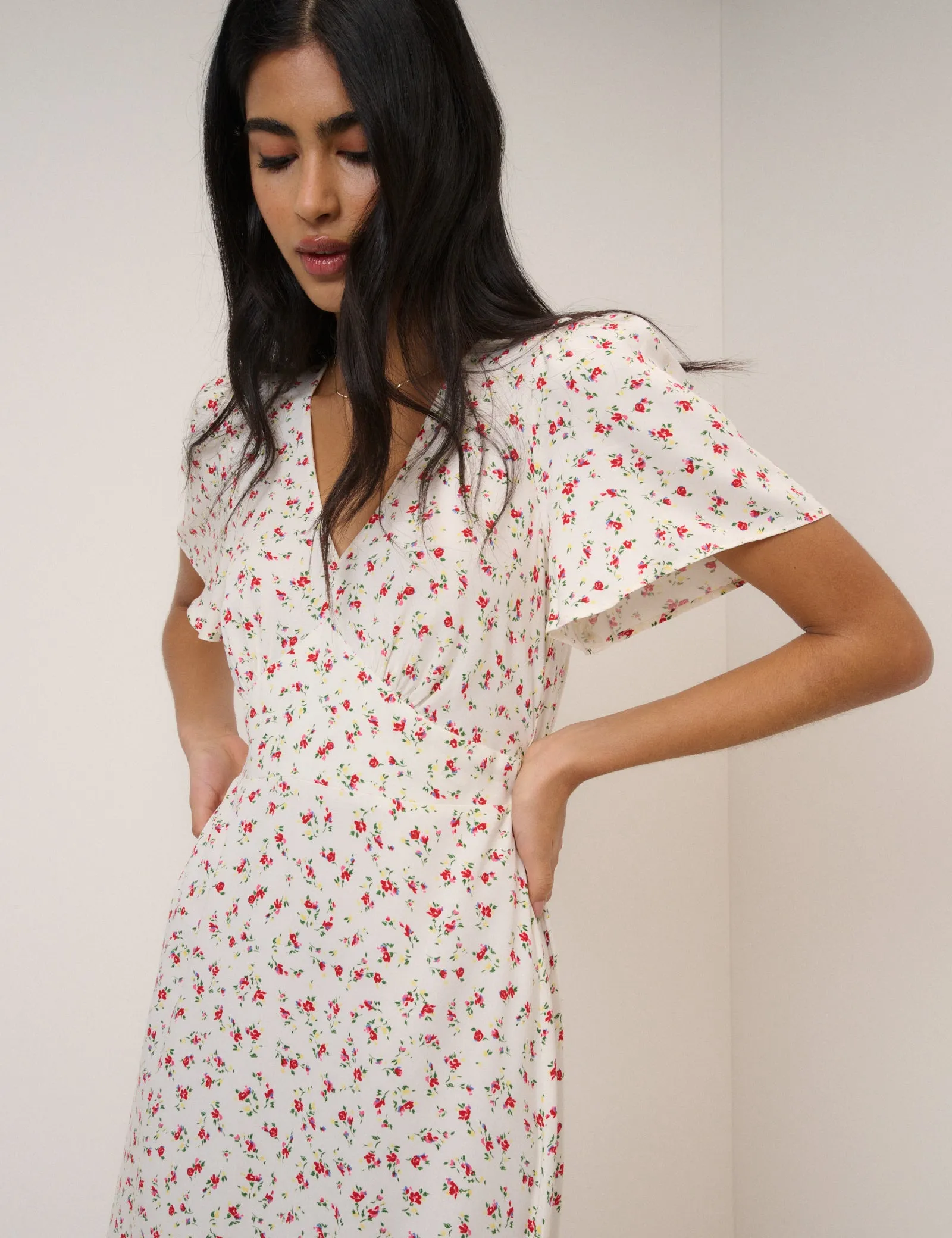 White Floral Atlas Midi Dress sold by Nobody's Child