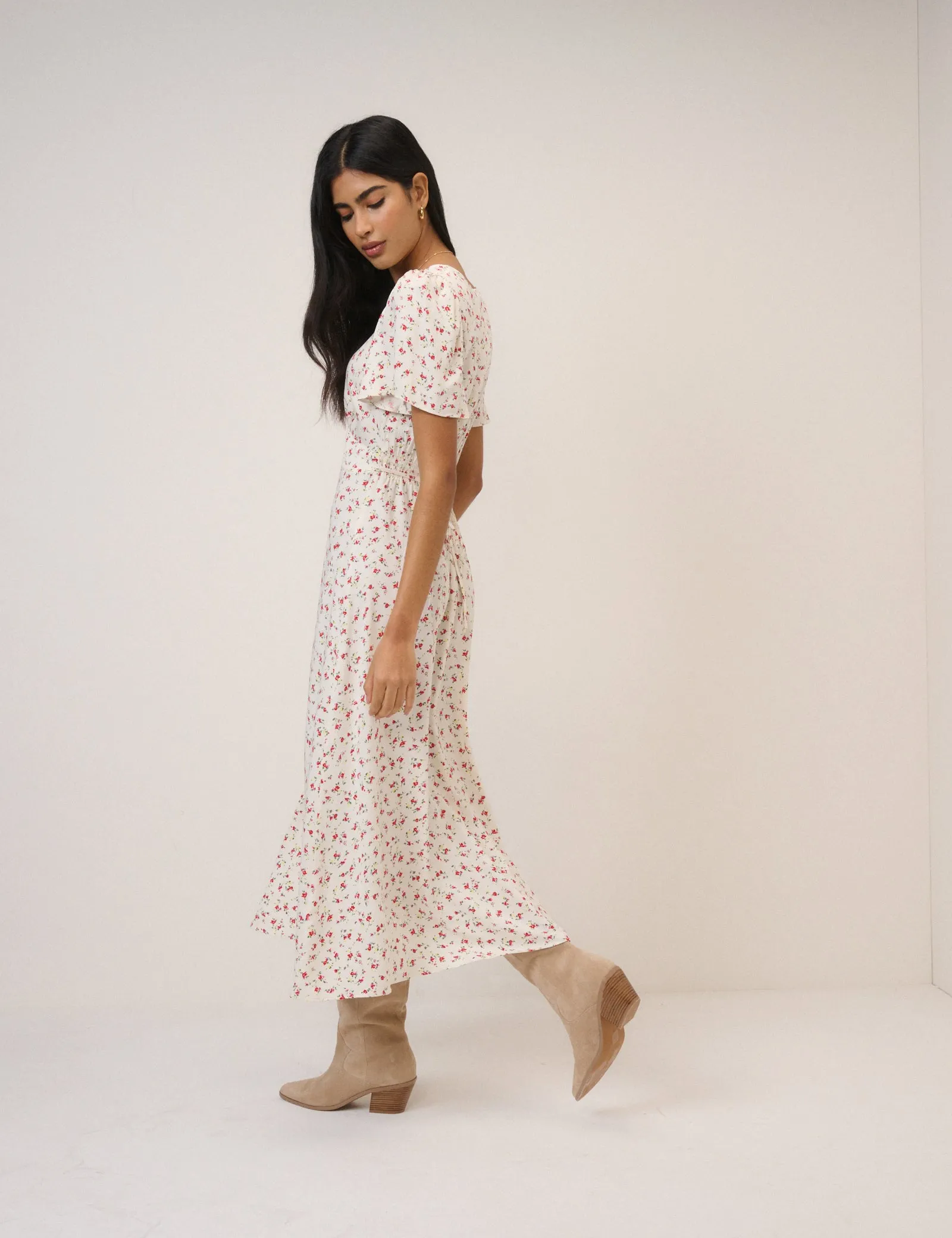 White Floral Atlas Midi Dress sold by Nobody's Child product image thumbnail 5