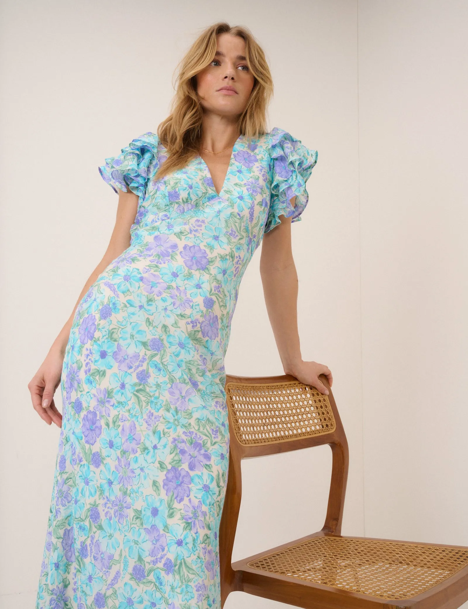 Blue Floral Layla Midi Dress sold by Nobody's Child product image thumbnail 3