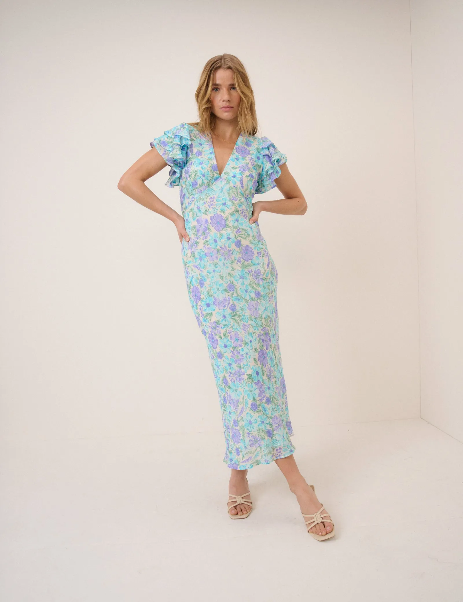 Blue Floral Layla Midi Dress sold by Nobody's Child product image thumbnail 4