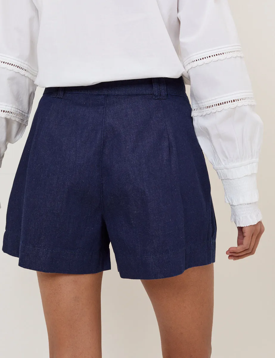 Dark Blue Pleated High Waisted Shorts sold by Nobody's Child product image thumbnail 5