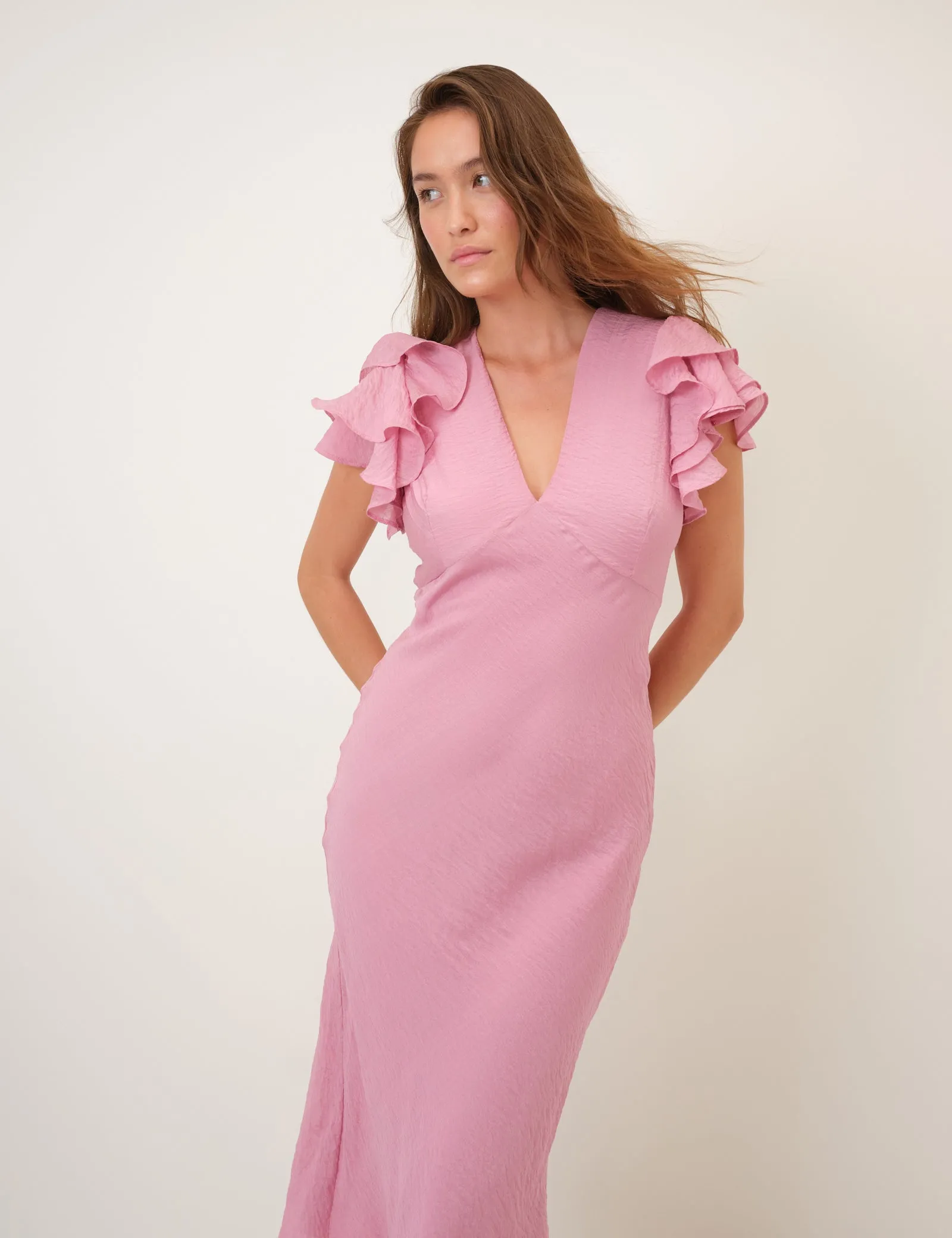 Pink Frill Sleeve Layla Midi Dress sold by Nobody's Child product image thumbnail 3