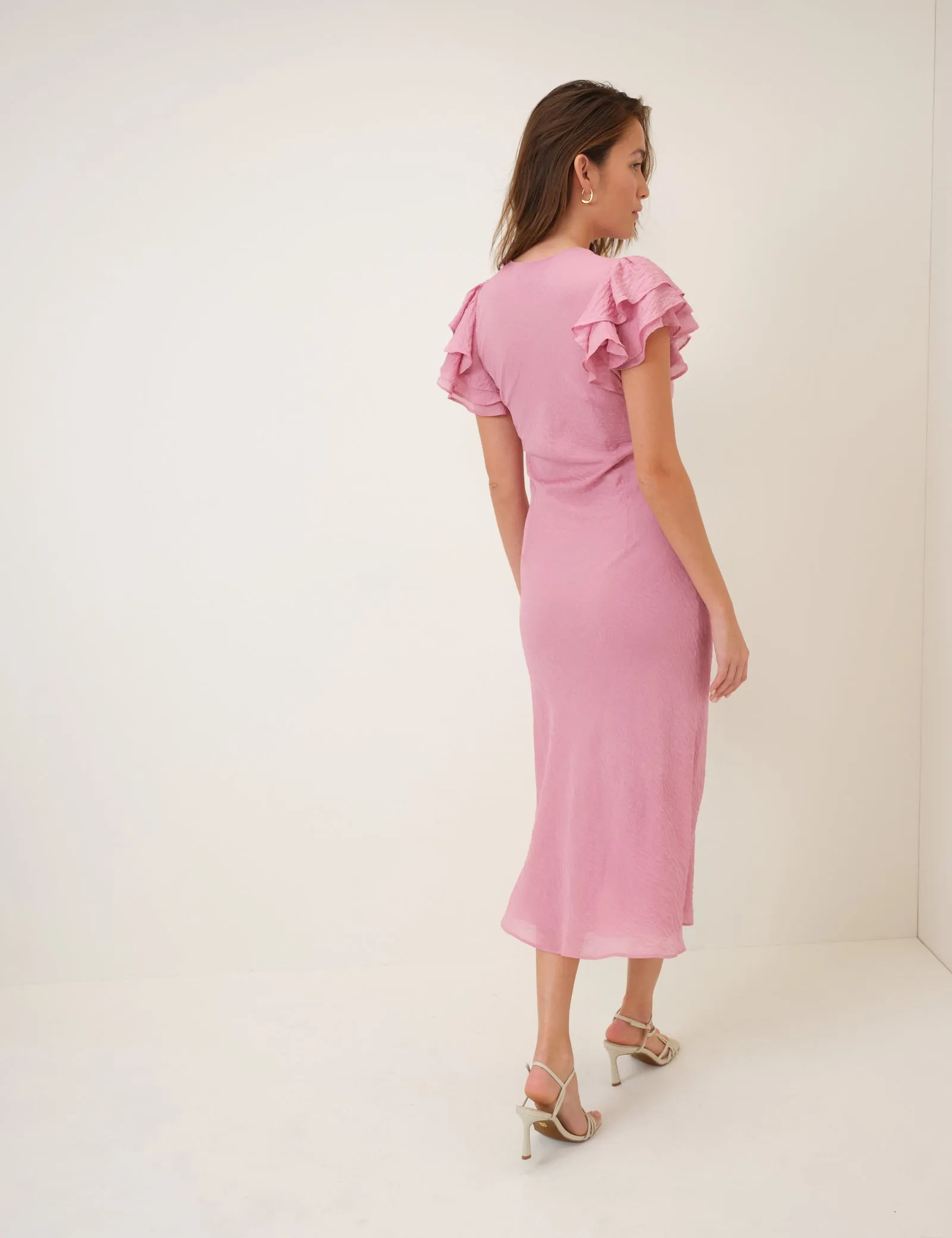 Pink Frill Sleeve Layla Midi Dress sold by Nobody's Child product image thumbnail 5