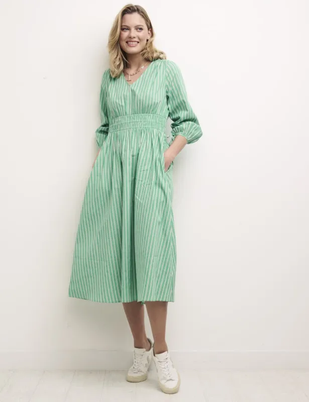 Green Stripe Long Sleeved Cassie Midi Dress sold by Nobody's Child