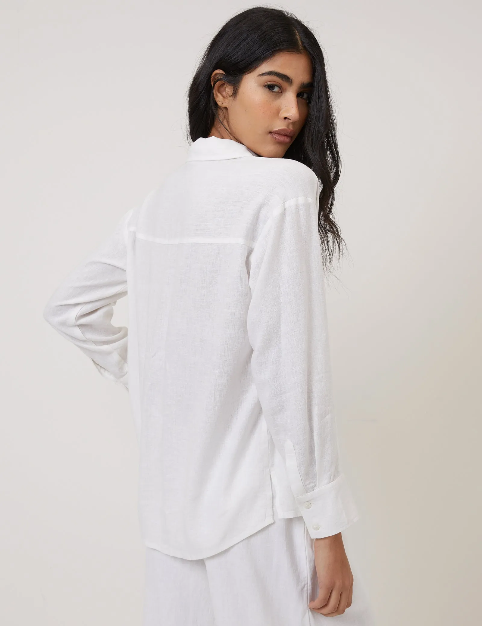 White Oversized Linen-Blend Shirt sold by Nobody's Child product image thumbnail 5