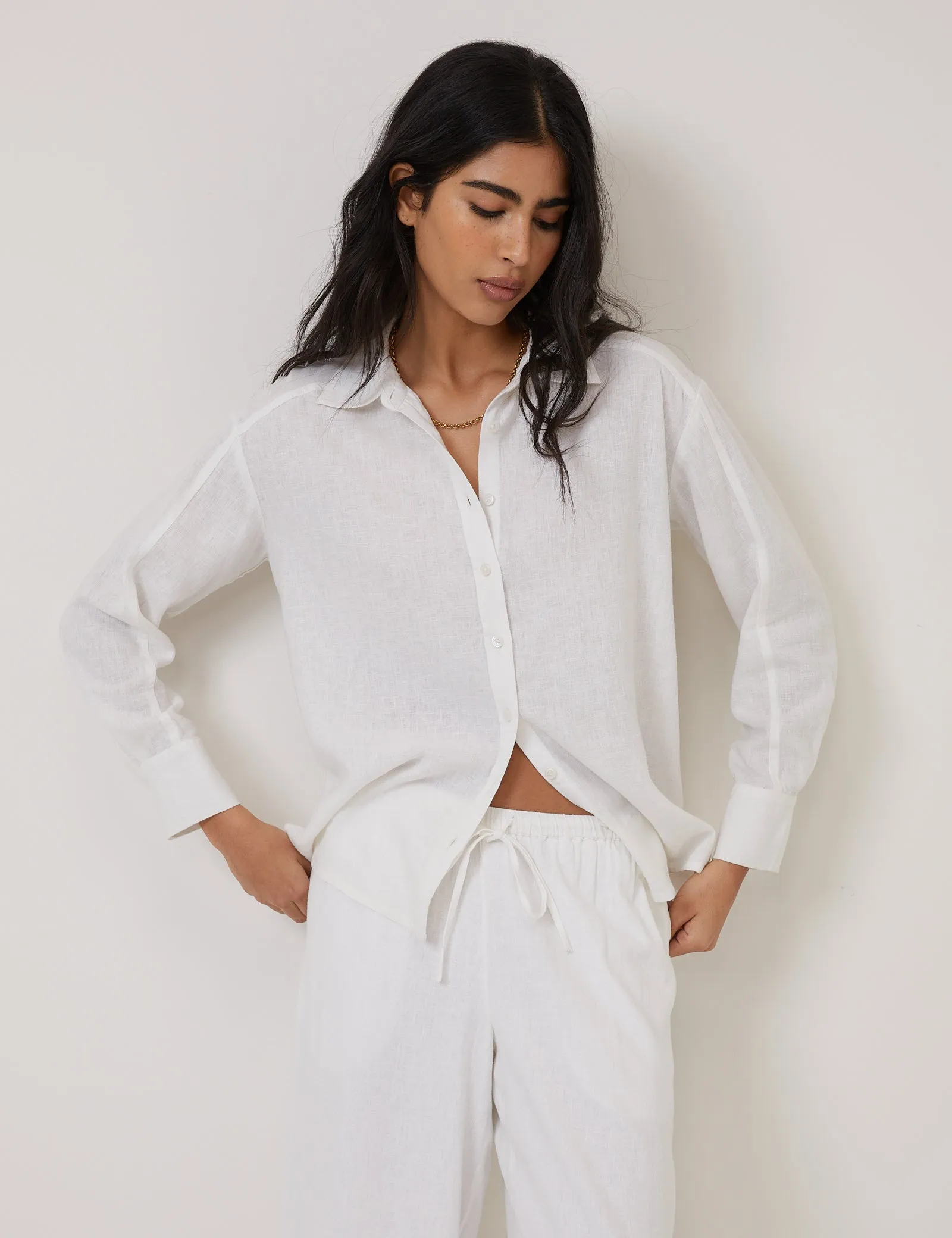 White Oversized Linen-Blend Shirt sold by Nobody's Child product image thumbnail 3