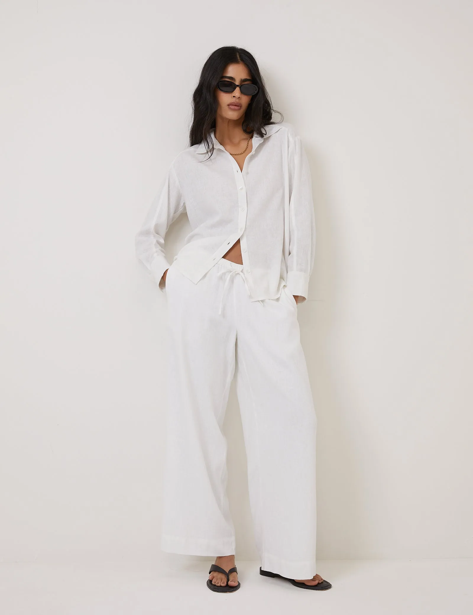 White Oversized Linen-Blend Shirt sold by Nobody's Child product image thumbnail 4