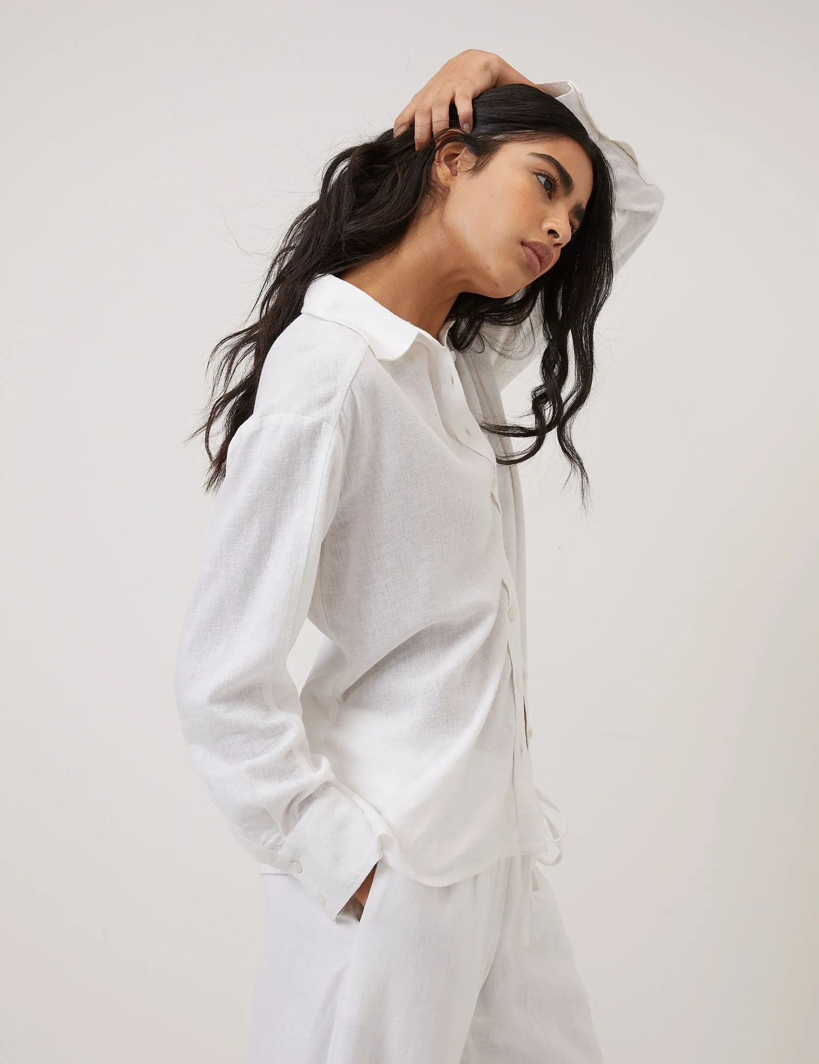 White Oversized Linen-Blend Shirt sold by Nobody's Child product image thumbnail 2