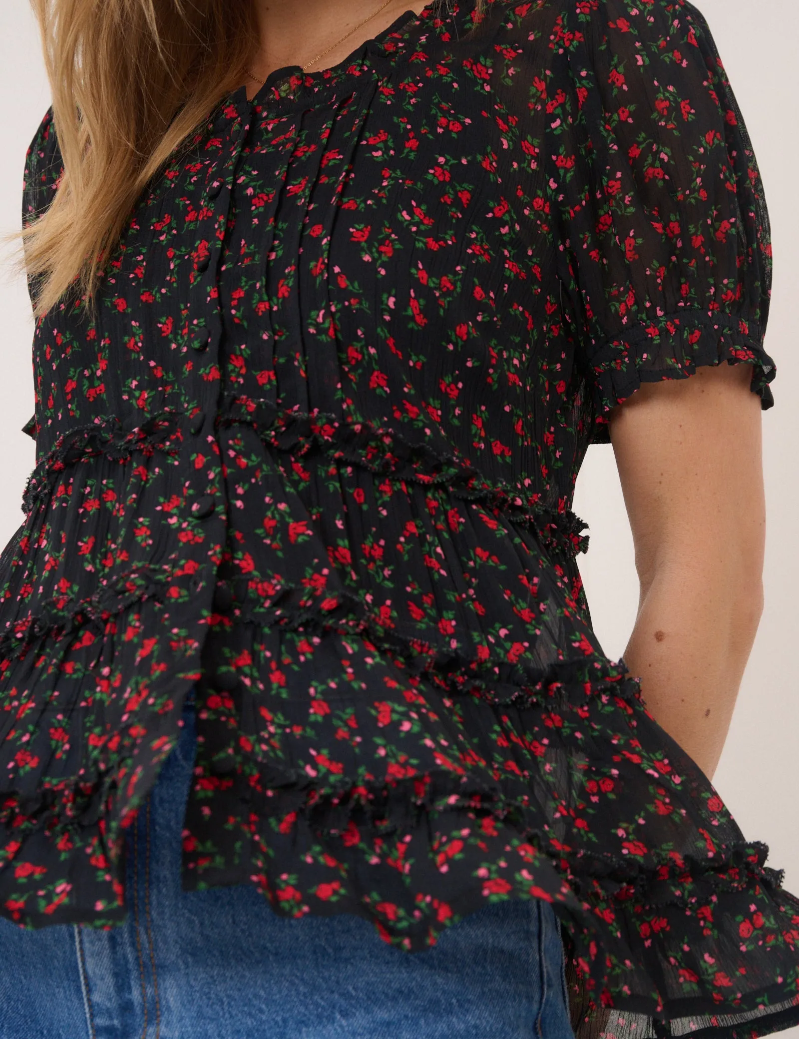 Black Floral Scoop Neck Top sold by Nobody's Child product image thumbnail 2