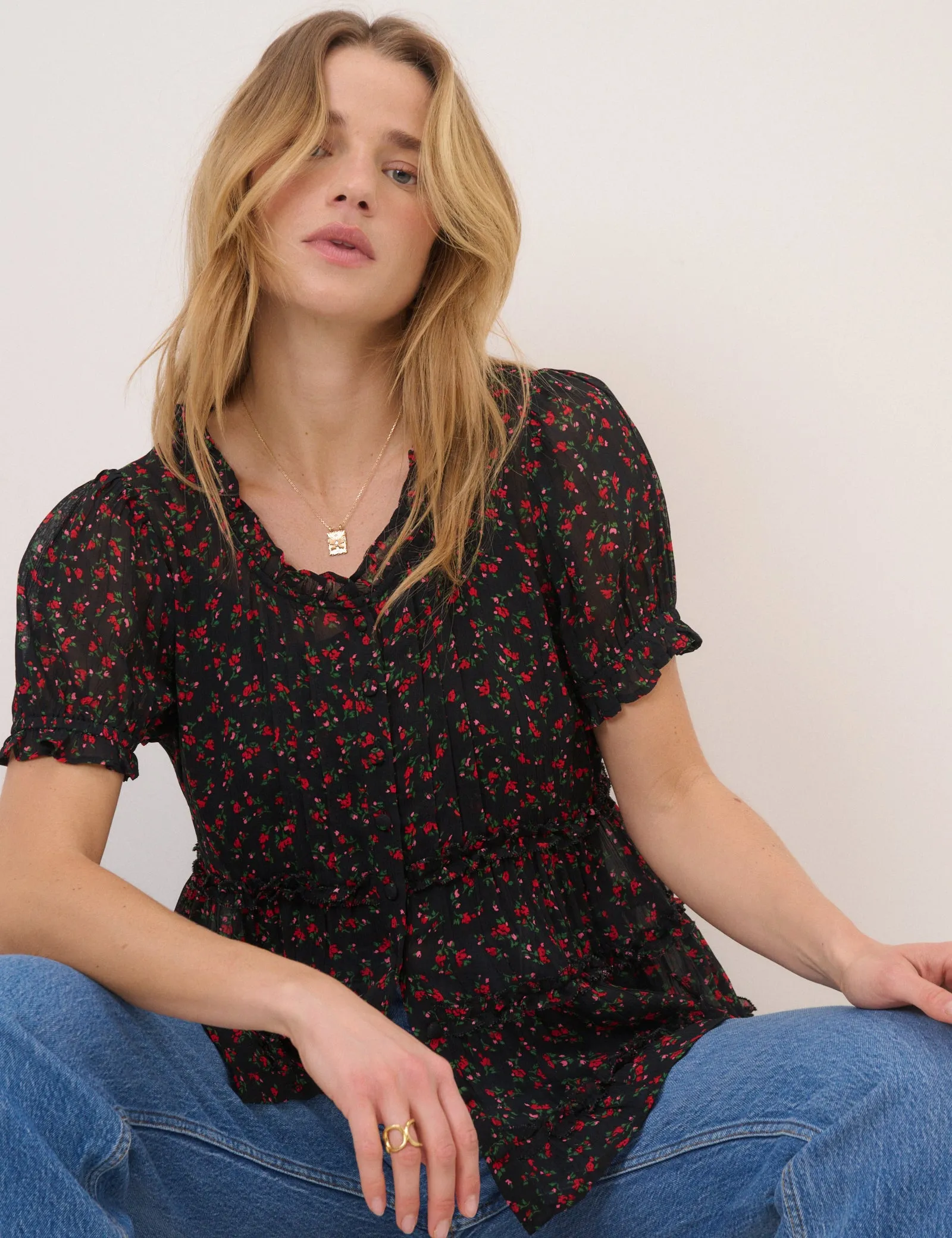 Black Floral Scoop Neck Top sold by Nobody's Child