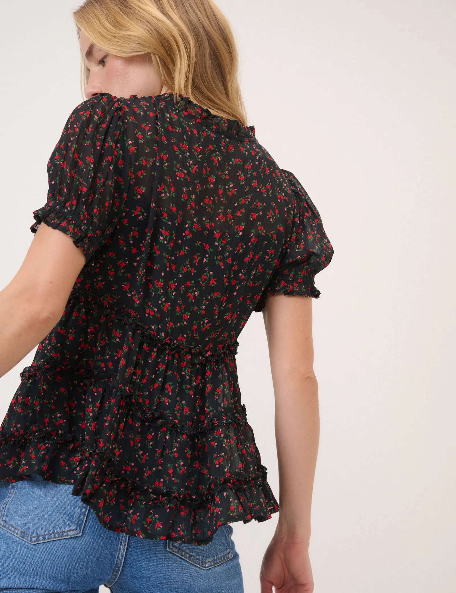 Black Floral Scoop Neck Top sold by Nobody's Child product image thumbnail 5