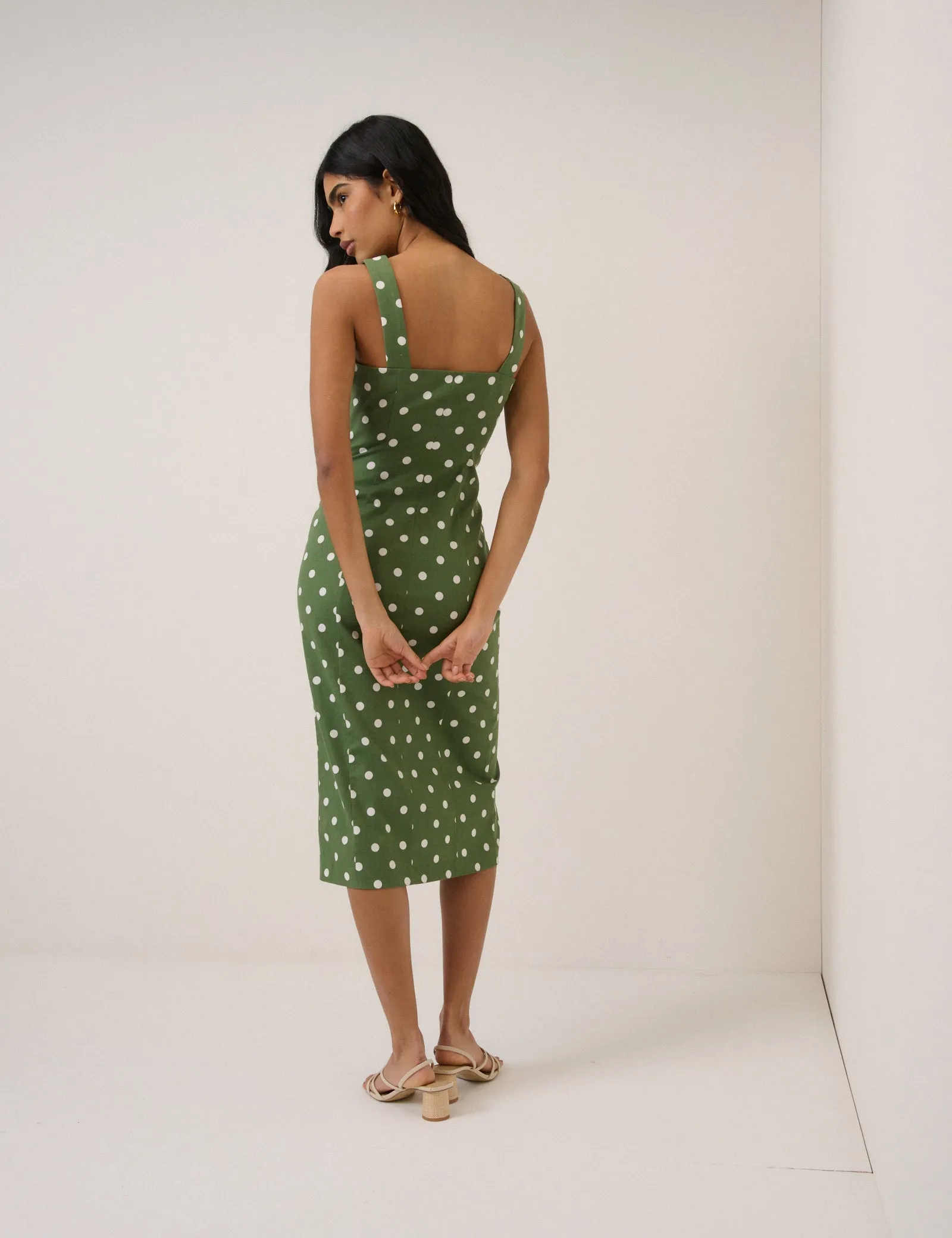 Green Polka Dot Strappy Tailored Dress sold by Nobody's Child product image thumbnail 5