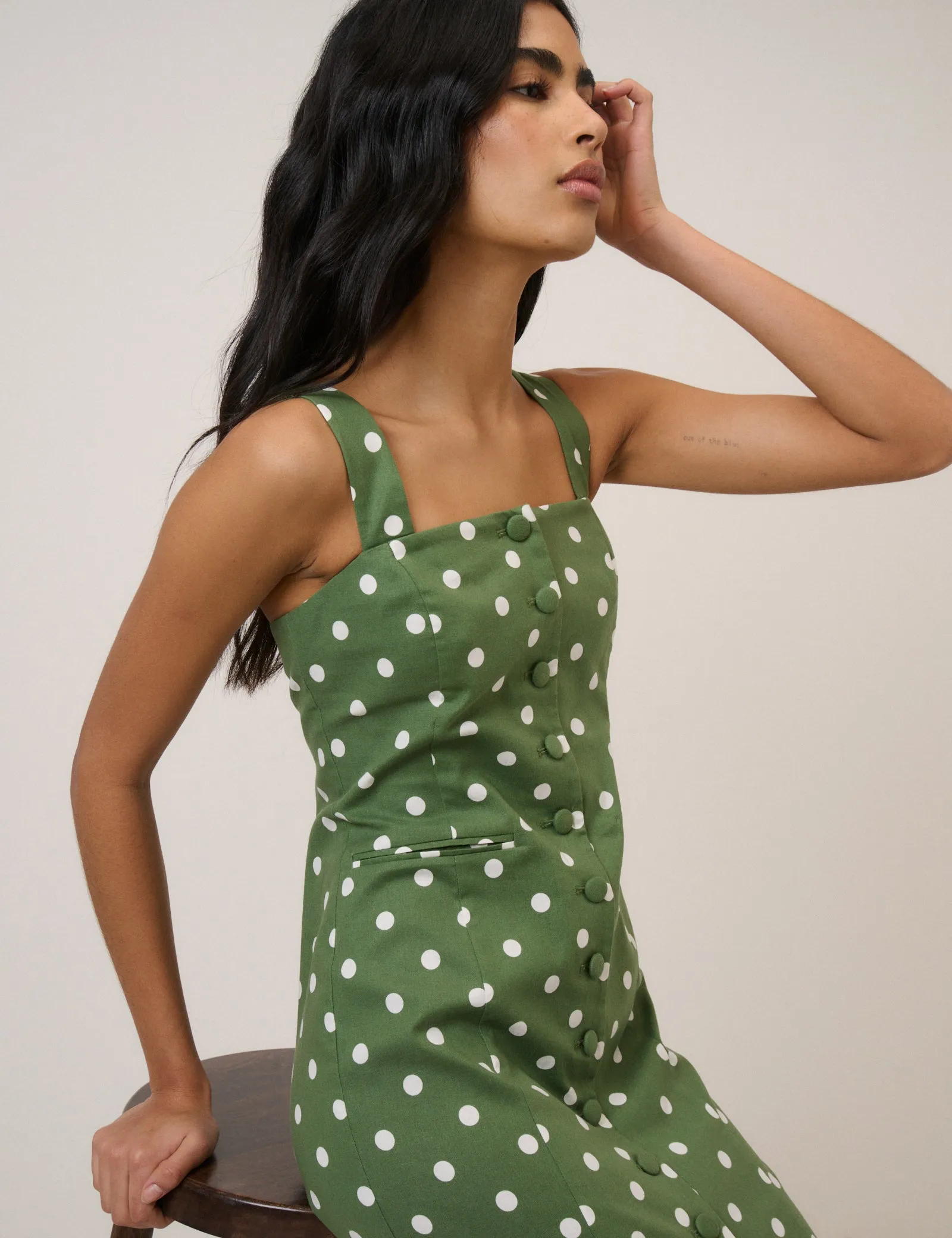 Green Polka Dot Strappy Tailored Dress sold by Nobody's Child product image thumbnail 3
