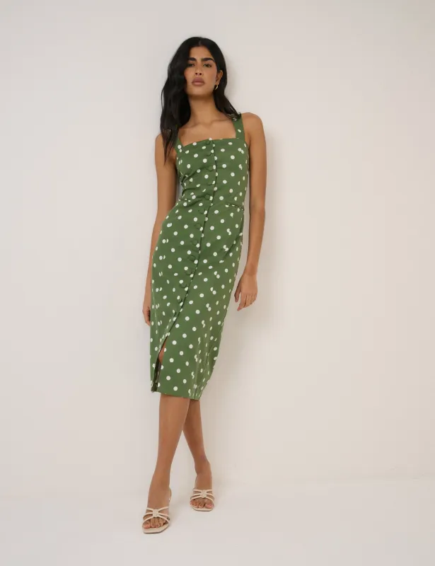 Green Polka Dot Strappy Tailored Dress made by Nobody's Child