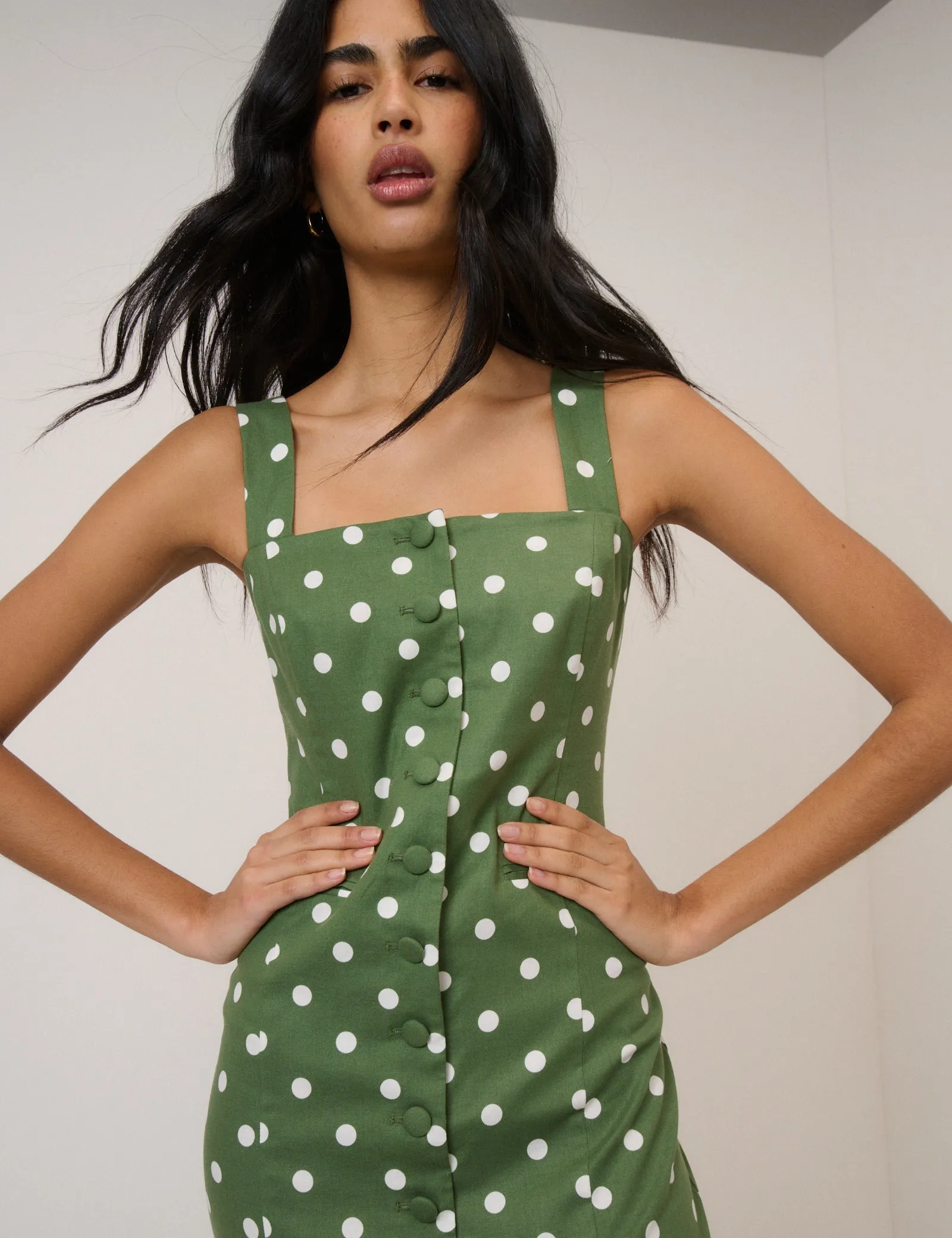Green Polka Dot Strappy Tailored Dress sold by Nobody's Child product image thumbnail 4