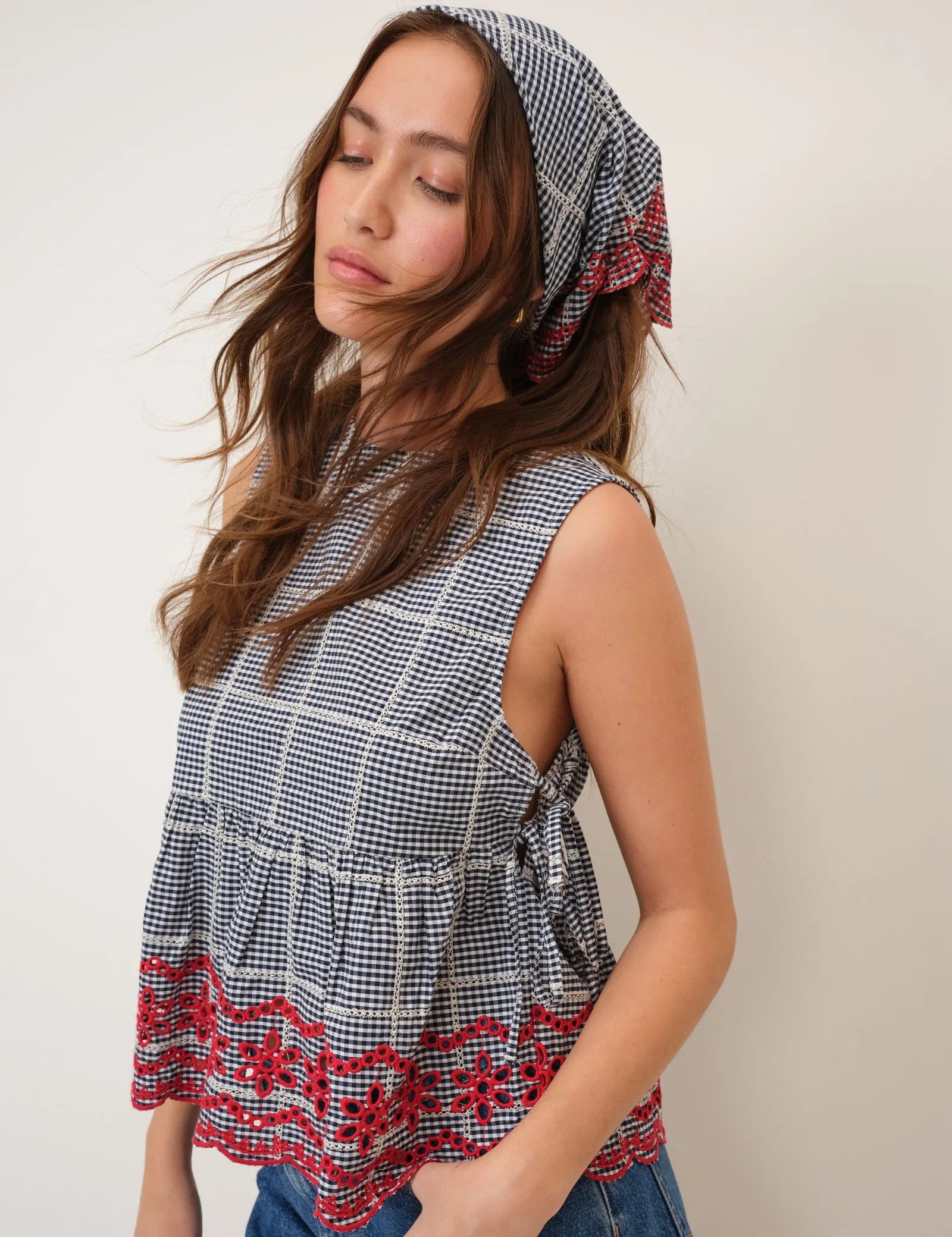 Navy Gingham Scarf sold by Nobody's Child product image thumbnail 3