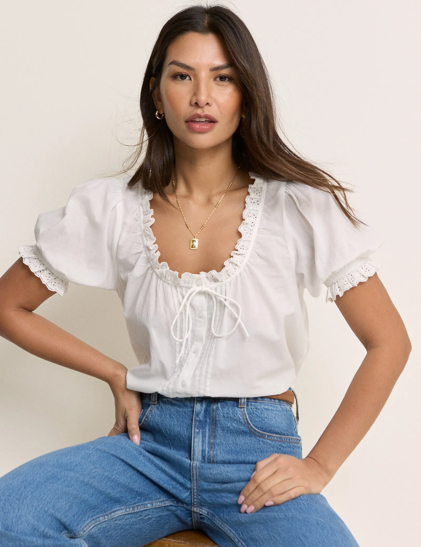 White Puff Sleeve Blouse sold by Nobody's Child product image thumbnail 3
