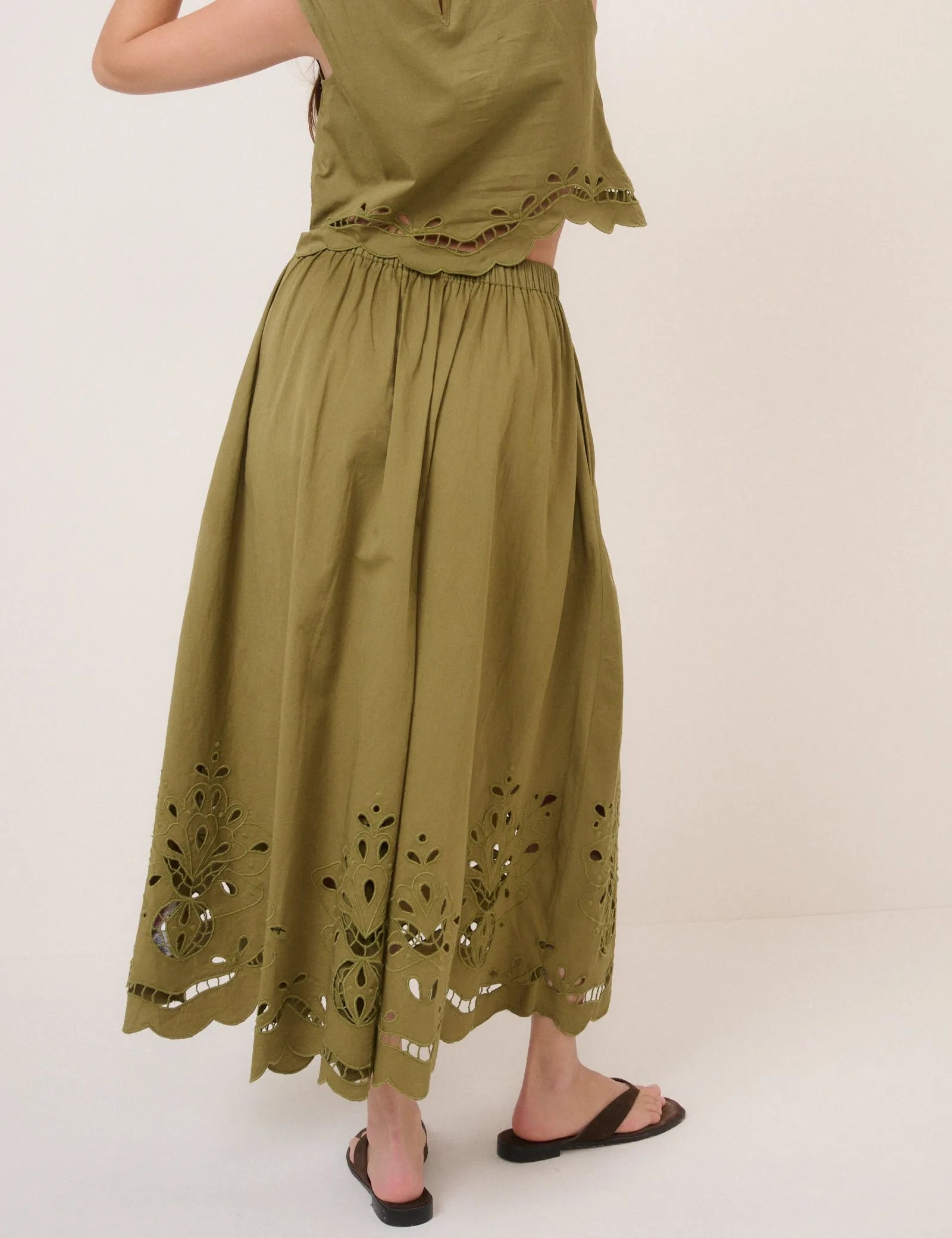 Green Broderie Anglaise Midi Skirt sold by Nobody's Child product image thumbnail 5