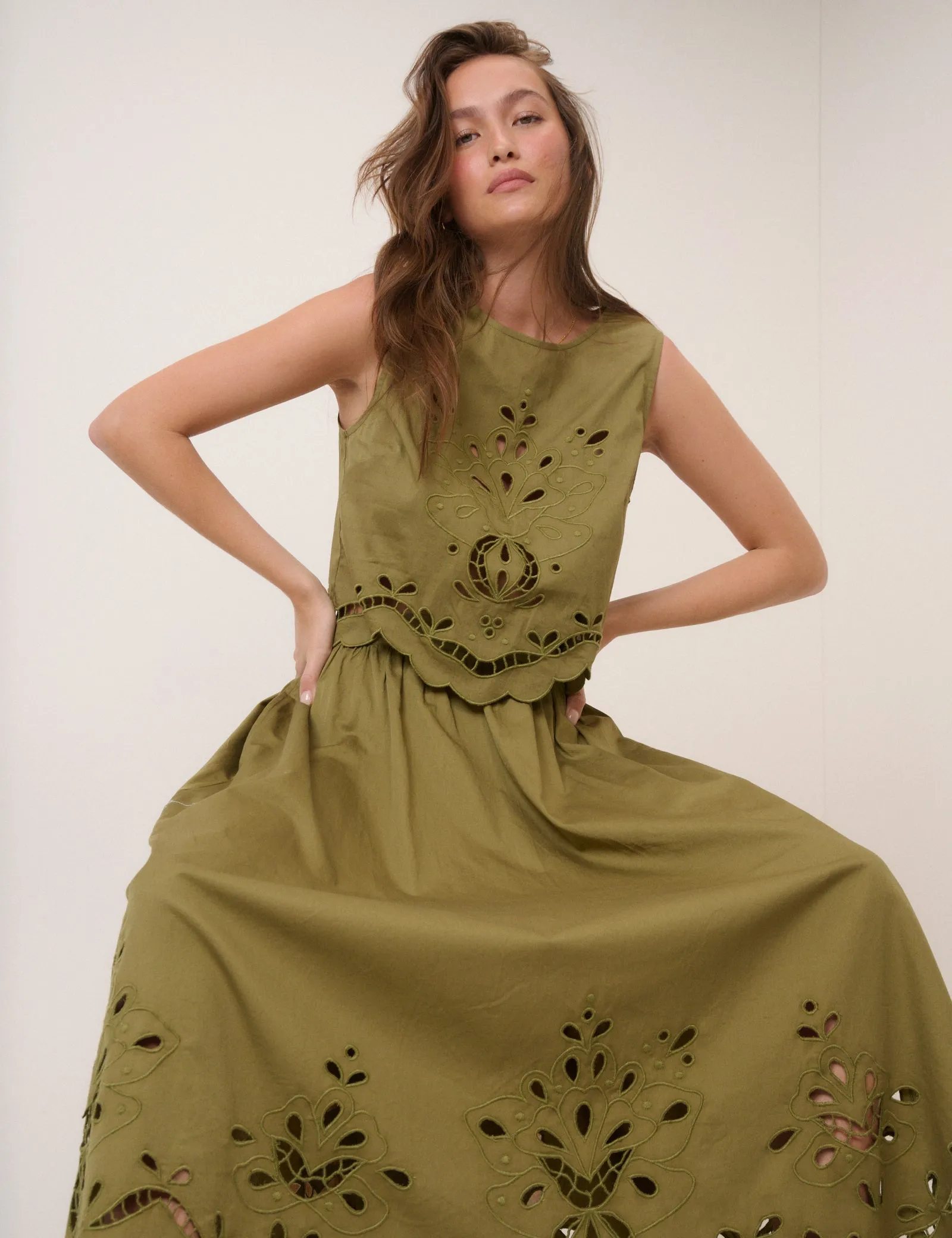 Green Broderie Anglaise Midi Skirt sold by Nobody's Child product image thumbnail 4