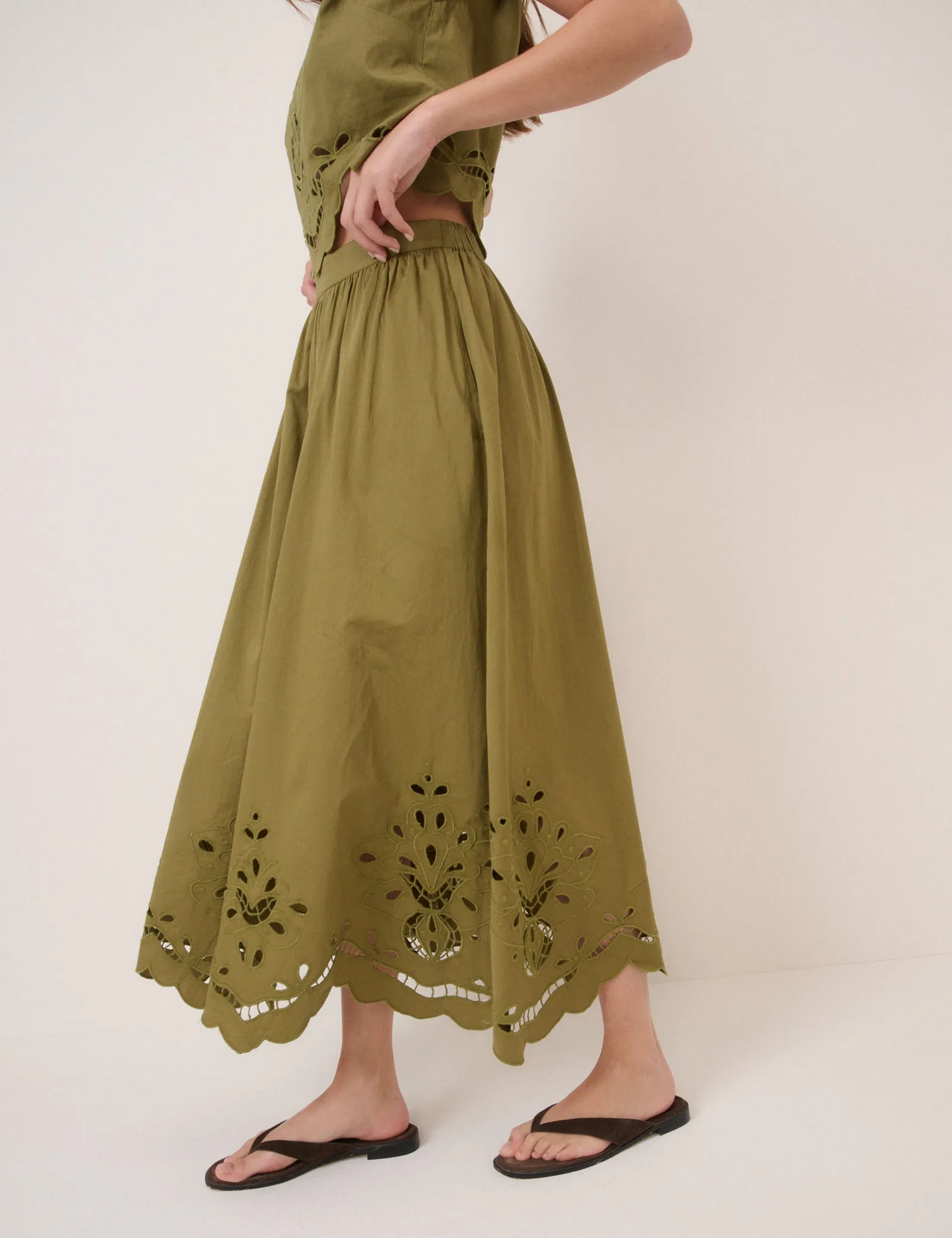 Green Broderie Anglaise Midi Skirt sold by Nobody's Child product image thumbnail 3